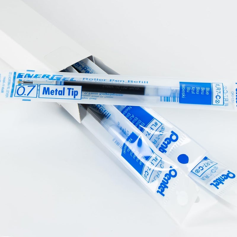 Pentel Refill Ink - For EnerGel Gel Pen, 0.7mm Metal Tip, Medium, Blue Ink, Pack of 6 Refills(LR7-6C) - Image 4